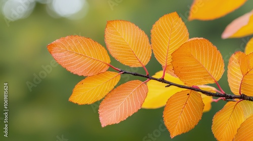 Vibrant Autumn Leaves on a Branch Showcasing Nature’s Beauty