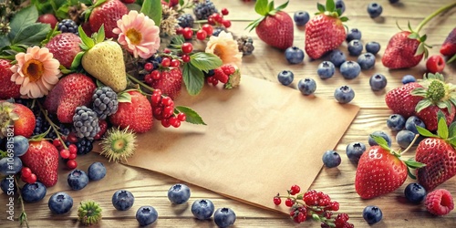 Vintage Invitation Card Featuring Lush Berries and Elegant Floral Accents for Rustic Weddings and Special Occasions