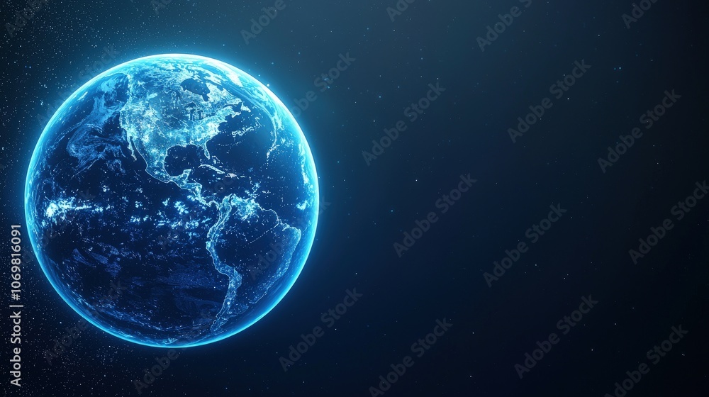 Stunning View of Earth from Space with Glowing Blue Atmosphere Stunning View of Earth from Space with Glowing Blue Atmosphere
