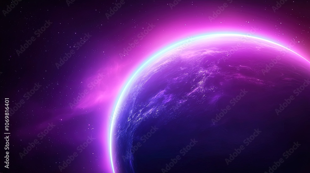 Fototapeta premium Vibrant Cosmic Horizon with Ethereal Purple Glow and Stars