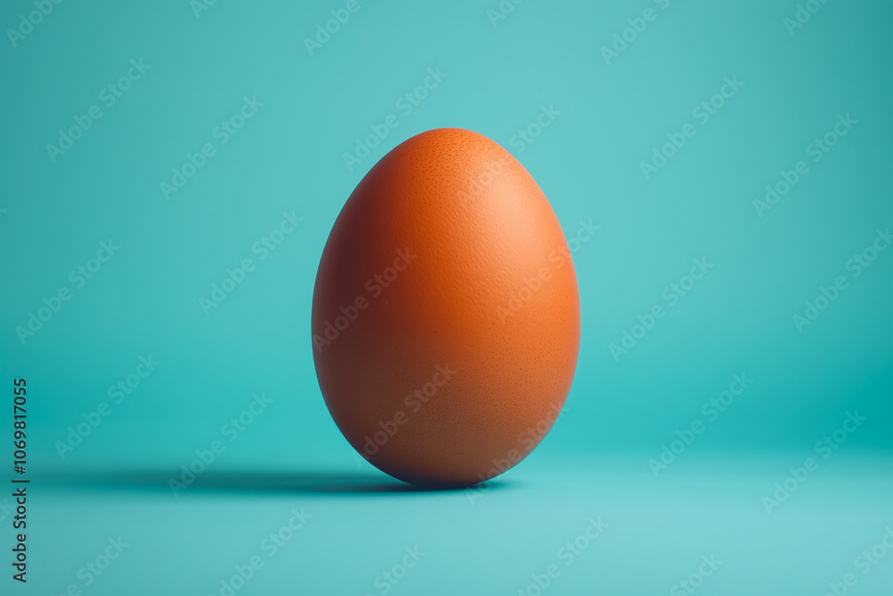 Large orange egg is sitting on a blue background Large orange egg is sitting on a blue background