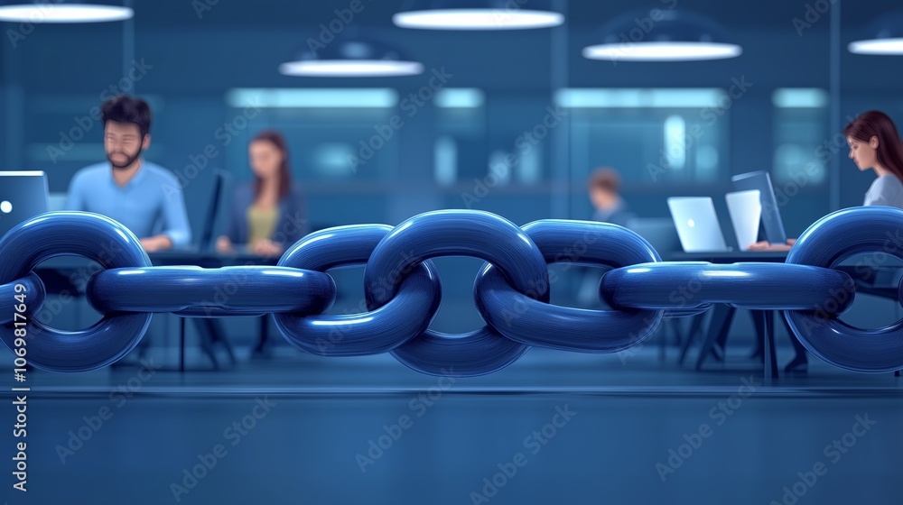 Fototapeta premium hain link symbolizing corporate teamwork and connection in office