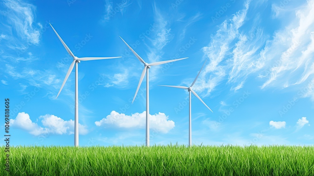Clean Energy Transformation: Wind Turbines against a Bright Blue Sky Clean Energy Transformation: Wind Turbines against a Bright Blue Sky