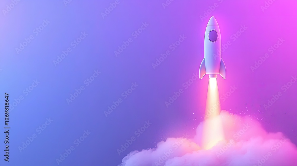 Fototapeta premium Colorful Rocket Launching into a Dreamy Cosmic Background