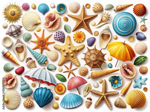 Beachcombing Clipart Collection: Unique Symbols, Logos, and Icons for Coastal Themes on Transparent Backgrounds for Creative Design and Branding Projects photo