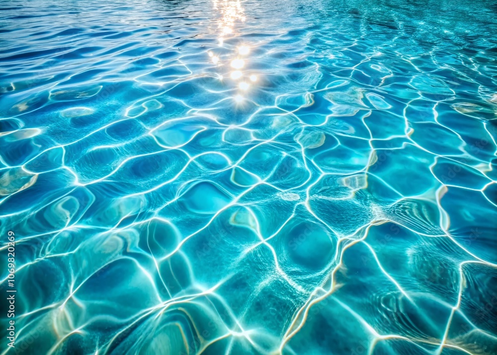 Obraz premium Vintage Style Photography of Serene Blue Water in Swimming Pool Captured in Slow Motion with Abstract Textures and Transparent Shadow Overlays Reflecting Sunlight