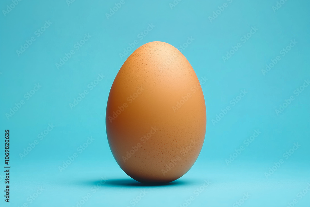 Large egg is sitting on a blue surface Large egg is sitting on a blue surface