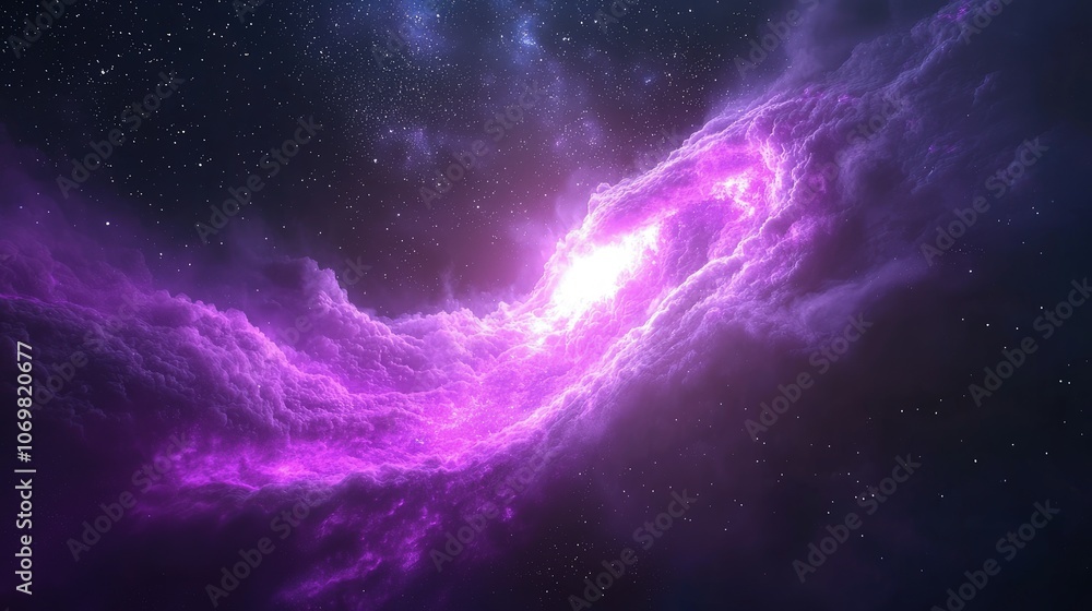 Fototapeta premium Ethereal Cosmic Cloud with Vibrant Purple Hues Illuminating the Night Sky