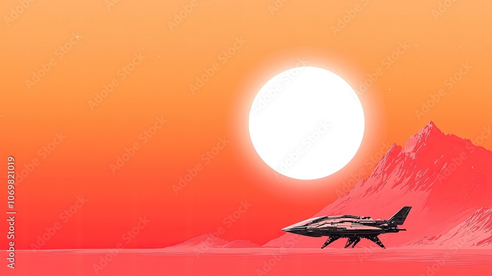 Futuristic Spacecraft on an Alien Planet at Sunset Futuristic Spacecraft on an Alien Planet at Sunset