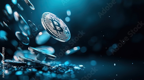 Dynamic View of Floating Cryptocurrency Coins with Glowing Effects