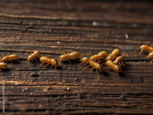 ants on the ground,old wooden door with lock photo