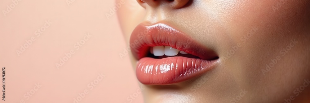 Close-up of a woman's lips, highlighting glossy, natural beauty. Perfect for beauty, skincare, and makeup-related projects. Close-up of a woman's lips, highlighting glossy, natural beauty. Perfect for beauty, skincare, and makeup-related projects.