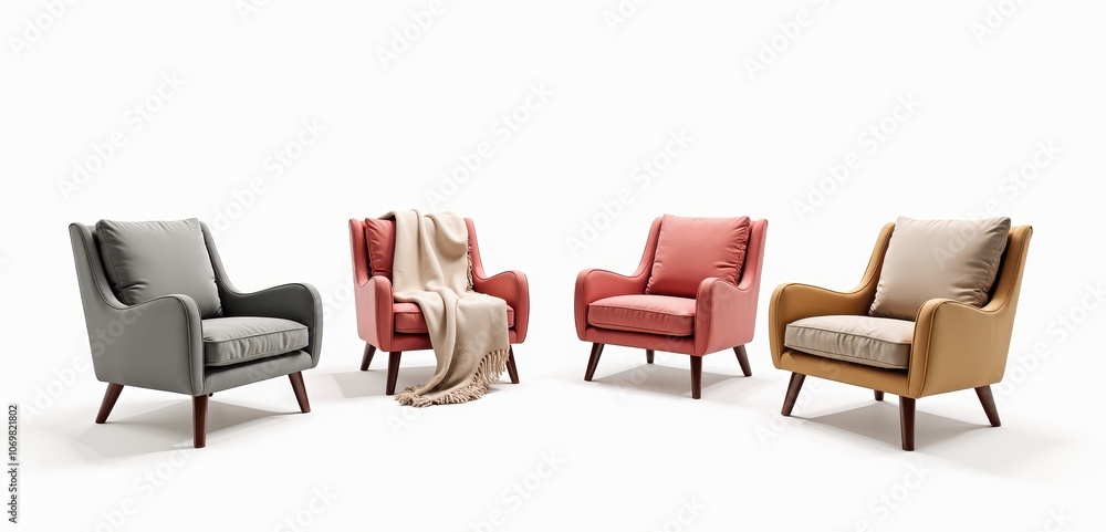 A stylish collection of modern armchairs in various colors, perfect for enhancing interior design and furniture showcases. A stylish collection of modern armchairs in various colors, perfect for enhancing interior design and furniture showcases.