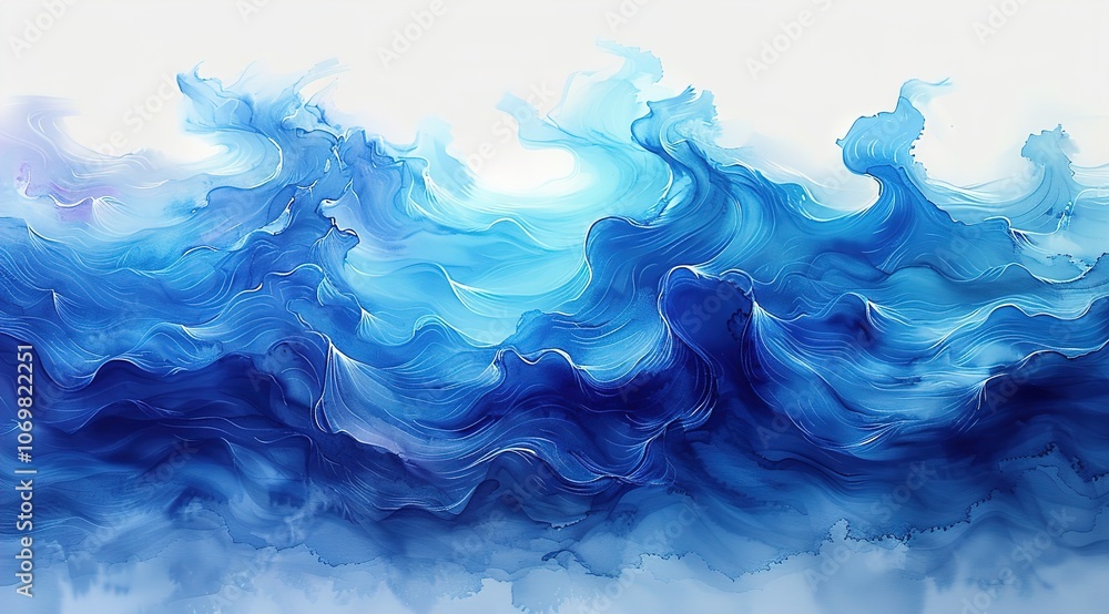 Abstract ocean wave blue watercolor brush strokes texture painting Abstract ocean wave blue watercolor brush strokes texture painting