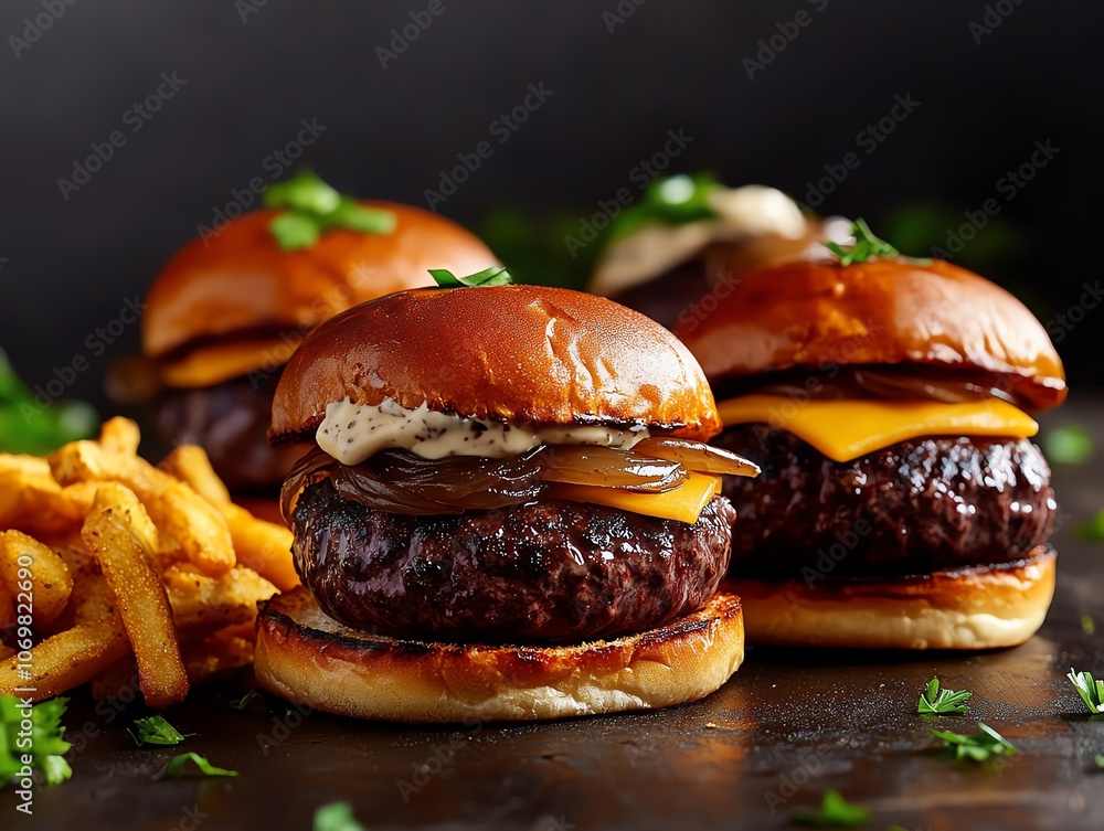 Ultrahyperrealistic wagyu beef sliders Mini sliders made with perfectly marbled wagyu beef patties Ultrahyperrealistic wagyu beef sliders Mini sliders made with perfectly marbled wagyu beef patties