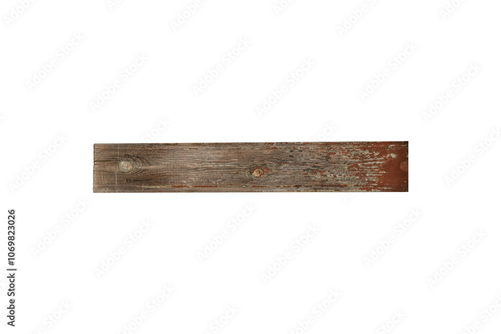 An old wooden board with peeling brown paint is isolated. An old wooden board with peeling brown paint is isolated.