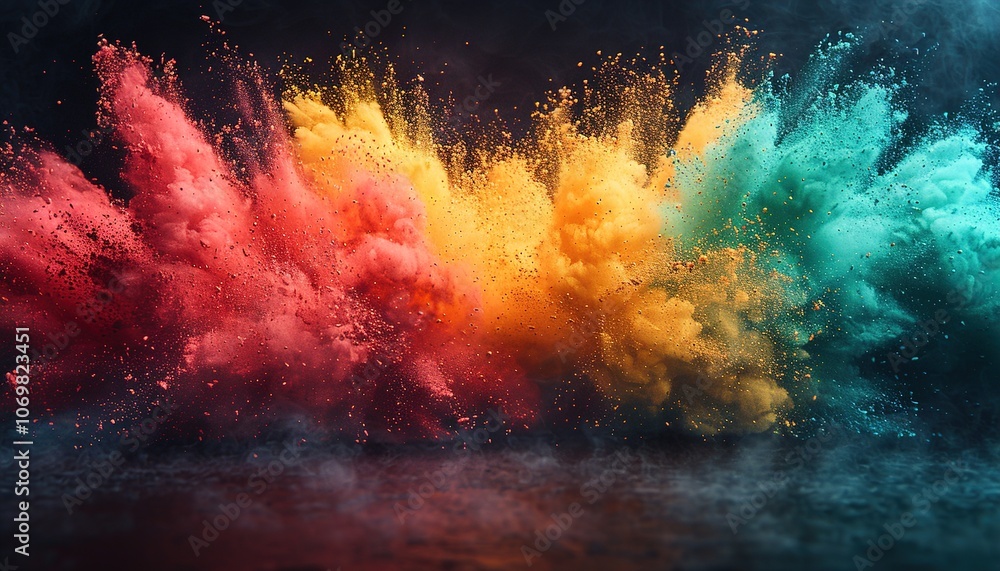 Colored powder explosion. Explosive splash red, Colored powder explosion. Explosive splash red,