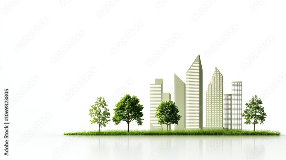 Modern Urban Landscape with Greenery and Sleek Skyscrapers in Harmony Modern Urban Landscape with Greenery and Sleek Skyscrapers in Harmony