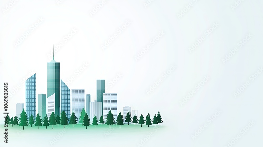 Obraz premium Modern Cityscape with Lush Green Trees and Minimalist Design