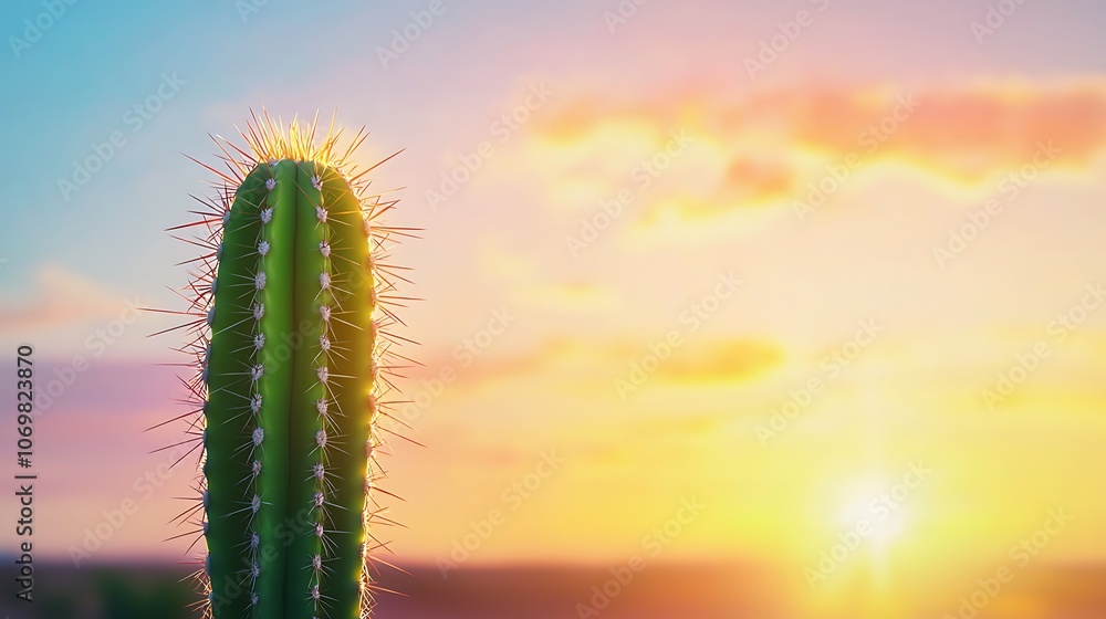 A cactus is standing in the desert at sunset A cactus is standing in the desert at sunset