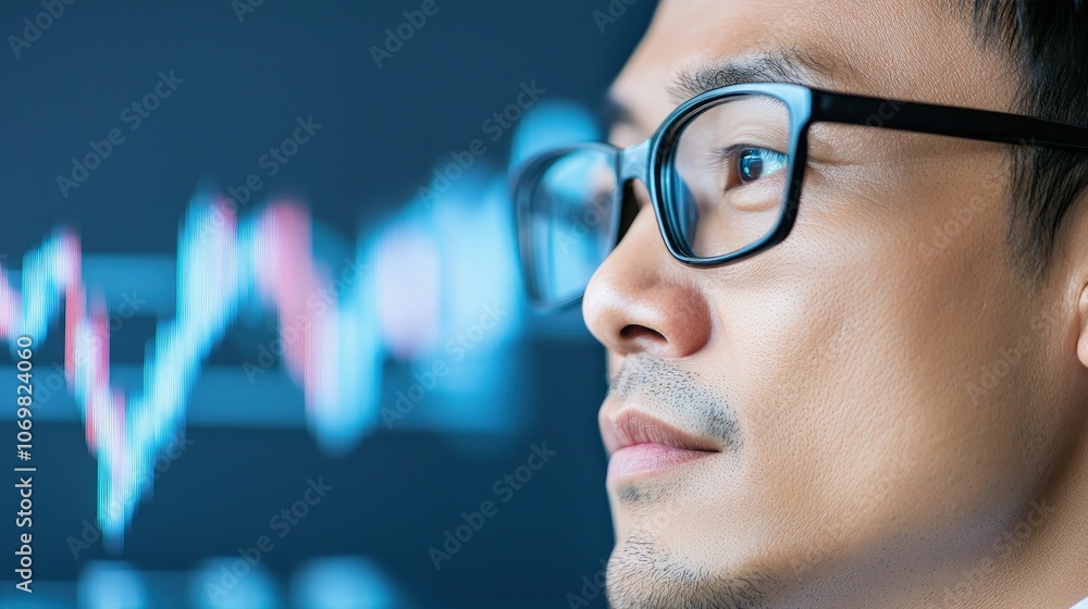 Focused Professional Analyzing Financial Data on Digital Screen Focused Professional Analyzing Financial Data on Digital Screen