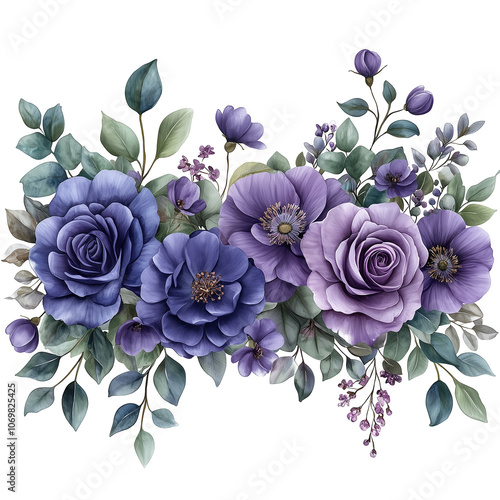 Wallpaper Mural Watercolor floral border - frame. Violet flowers and eucalyptus greenery illustration isolated on transparent background. Purple roses, lilac peony for wedding stationary Torontodigital.ca
