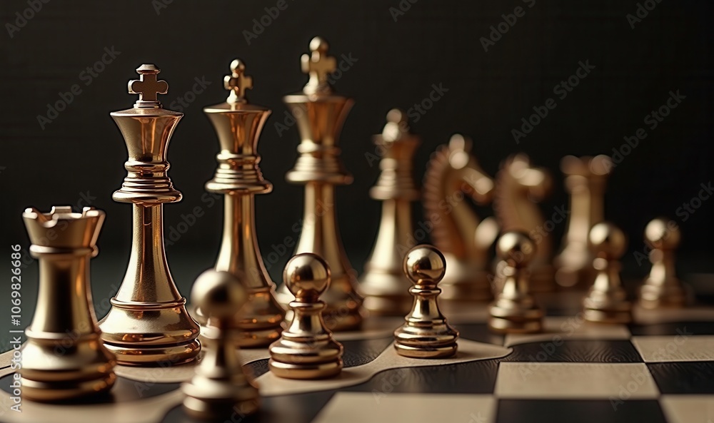 A close-up of polished gold chess pieces on a sleek board, symbolizing strategy, competition, and intellectual challenge. A close-up of polished gold chess pieces on a sleek board, symbolizing strategy, competition, and intellectual challenge.