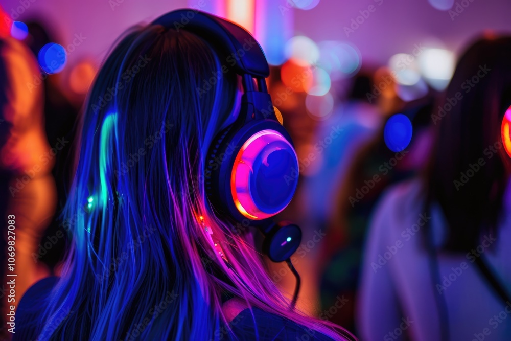 Silent Disco colorful headphones at event Silent Disco colorful headphones at event
