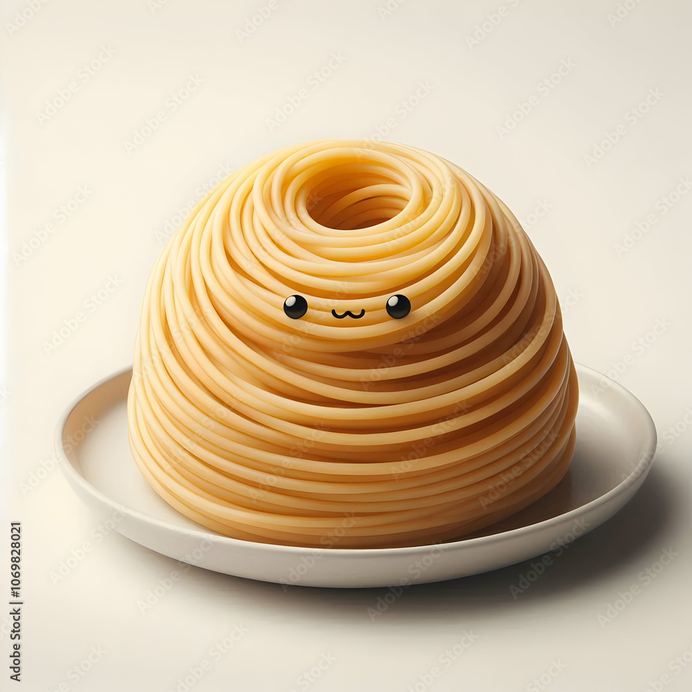 Spaghetti Spiral concept as A single large spiral of spaghetti coiled neatly on a plate with no other items on a white background. in Photo Stock Concept Spaghetti Spiral concept as A single large spiral of spaghetti coiled neatly on a plate with no other items on a white background. in Photo Stock Concept