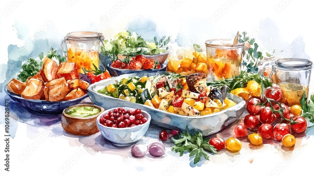 Watercolor Illustration of a Delicious Meal Watercolor Illustration of a Delicious Meal