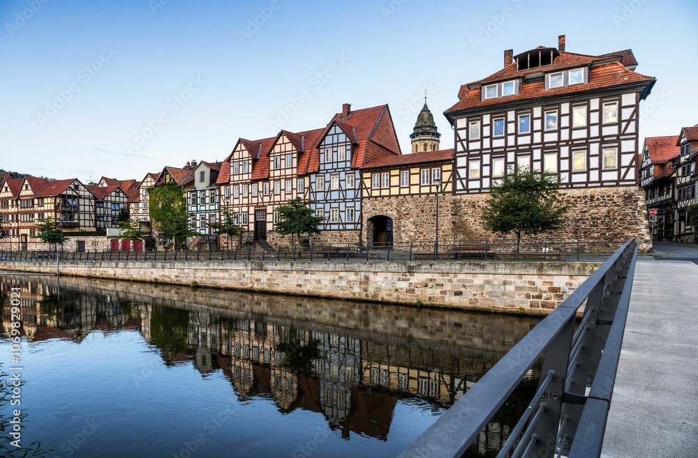 Obraz premium Beautiful old town of Hann Munden and its medieval half-timbered architecture