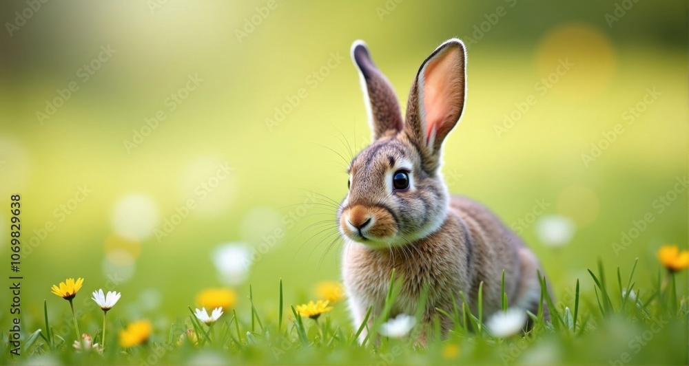 Cute rabbit in a flower-filled meadow Cute rabbit in a flower-filled meadow