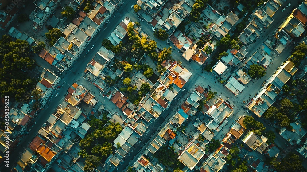 Aerial View of Cityscape with Intersecting Roads and Buildings. Aerial View of Cityscape with Intersecting Roads and Buildings.