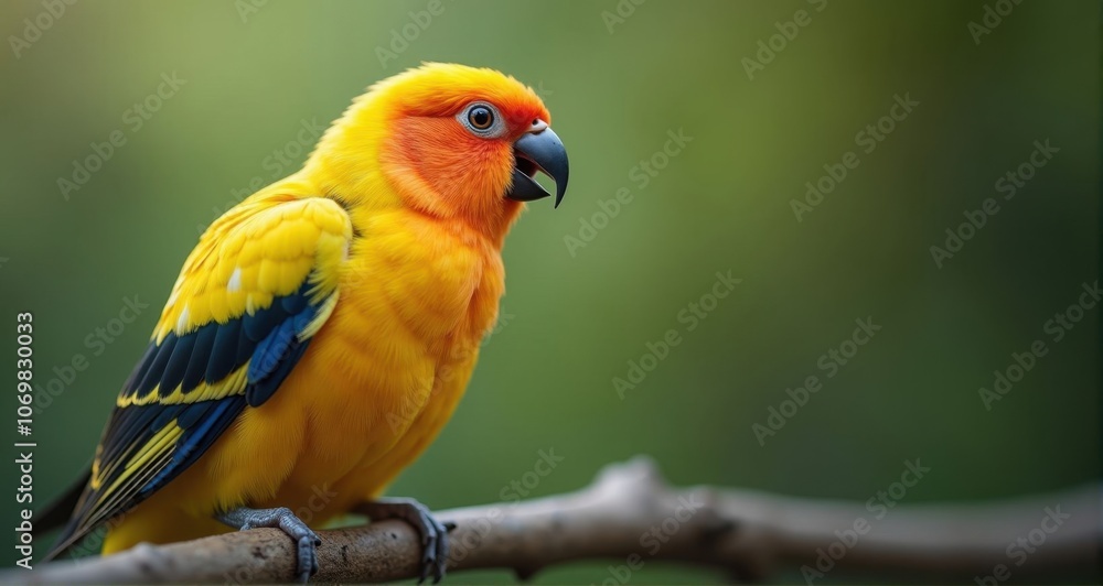 Vibrant yellow-orange parrot perched gracefully Vibrant yellow-orange parrot perched gracefully