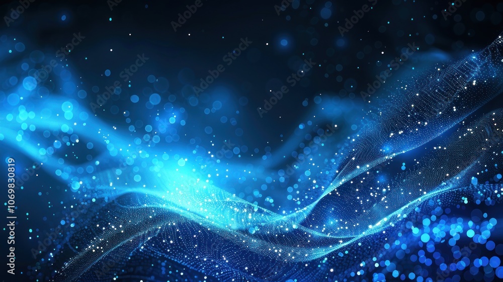 Fototapeta premium Abstract Blue Wave with Sparkling Bokeh