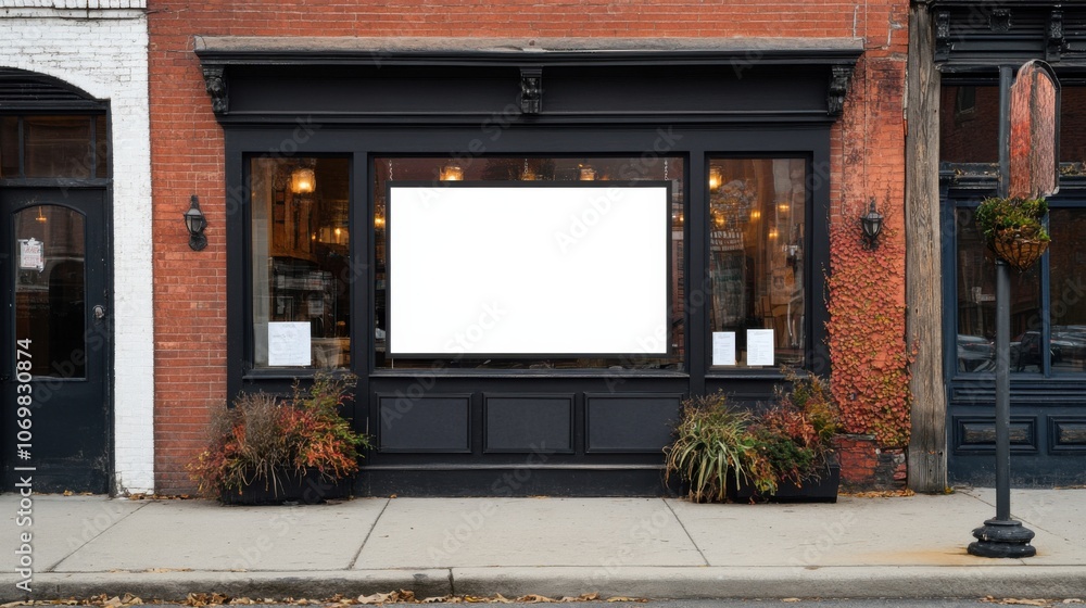 Blank sign outside a shop or restaurant, providing copy space for custom text or design Blank sign outside a shop or restaurant, providing copy space for custom text or design