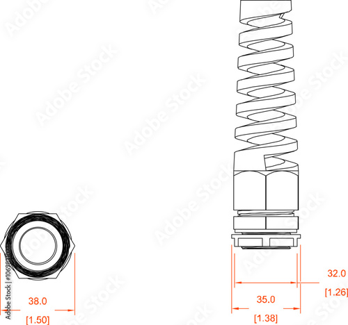 illustration design sketch drawing detail Cable Glands With Lock Nut