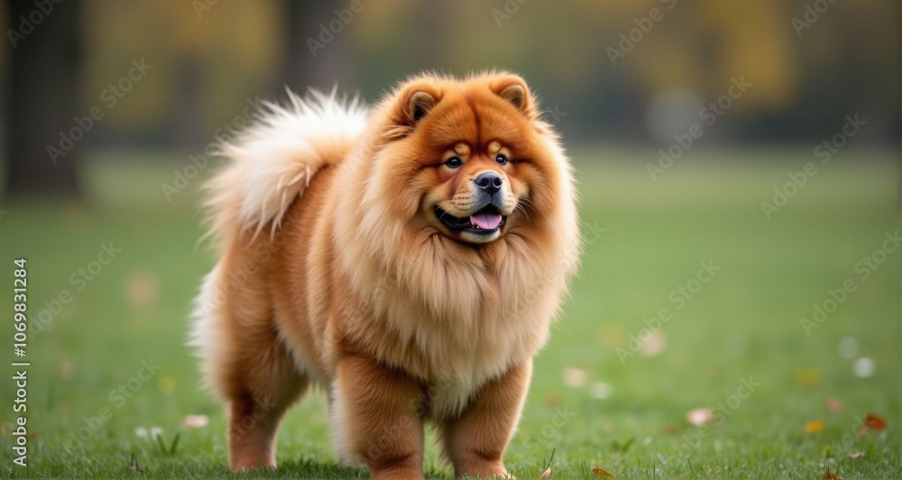 Fluffy chow chow dog in a park Fluffy chow chow dog in a park