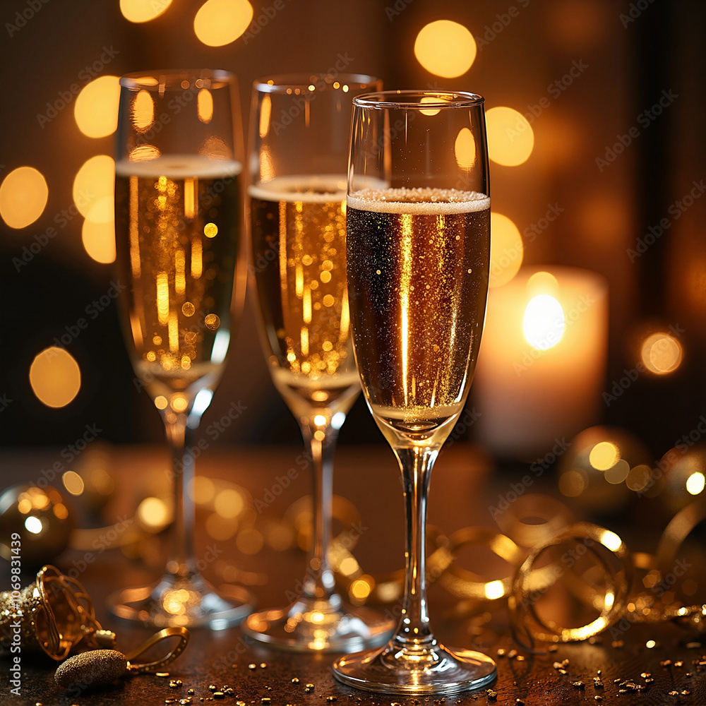 christmas evening and champagne in a glass festive setting, Al Generation christmas evening and champagne in a glass festive setting, Al Generation