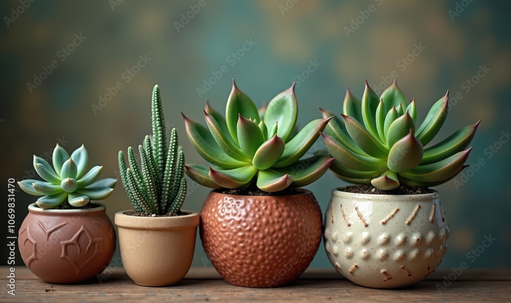 A charming arrangement of various succulent plants in decorative pots, perfect for home decor, gardening inspiration, or botanical projects. A charming arrangement of various succulent plants in decorative pots, perfect for home decor, gardening inspiration, or botanical projects.