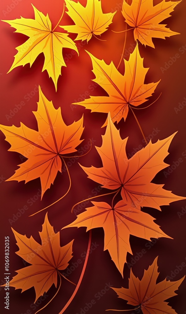 Obraz premium Vibrant autumn leaves in shades of orange against a warm background, perfect for seasonal themes, marketing materials, or nature-inspired designs.