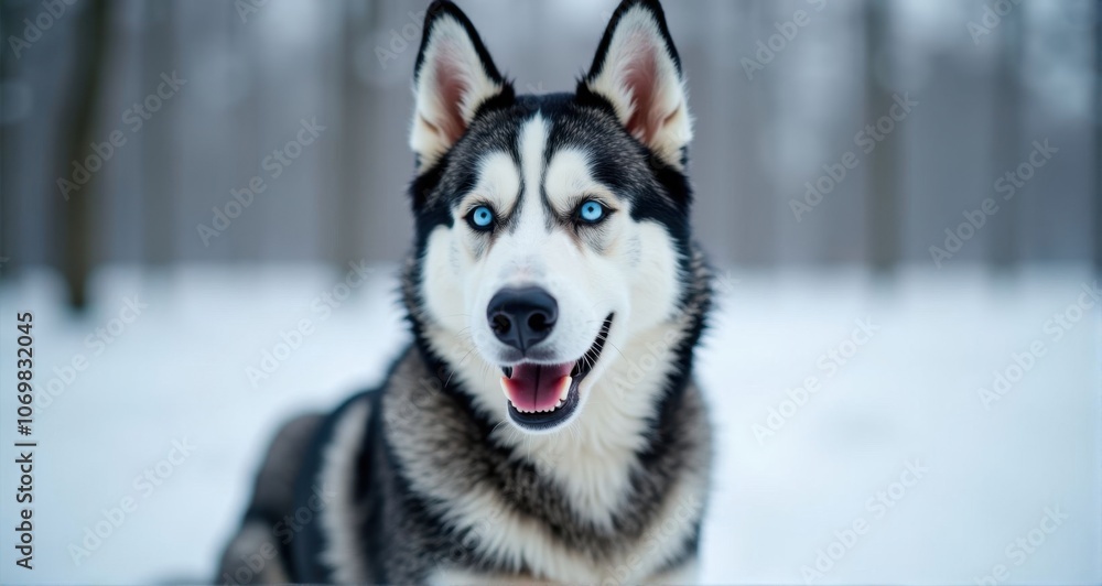 Playful Siberian Husky in winter wonderland Playful Siberian Husky in winter wonderland