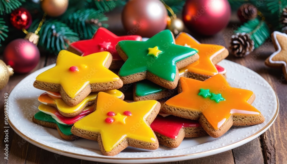 Homemade ginger cookies with colorful glaze. Gingerbread man, star and Christmas tree Homemade ginger cookies with colorful glaze. Gingerbread man, star and Christmas tree