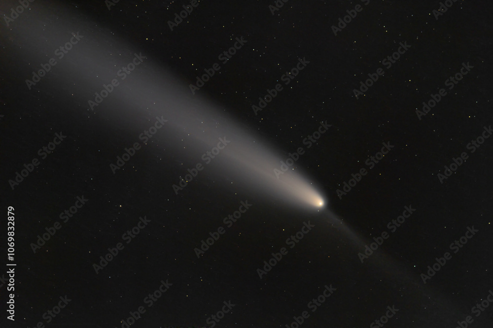 Real photo of comet C/2023 A3 (Tsuchinshan-ATLAS). Dark background. Soft focus. Real photo of comet C/2023 A3 (Tsuchinshan-ATLAS). Dark background. Soft focus.