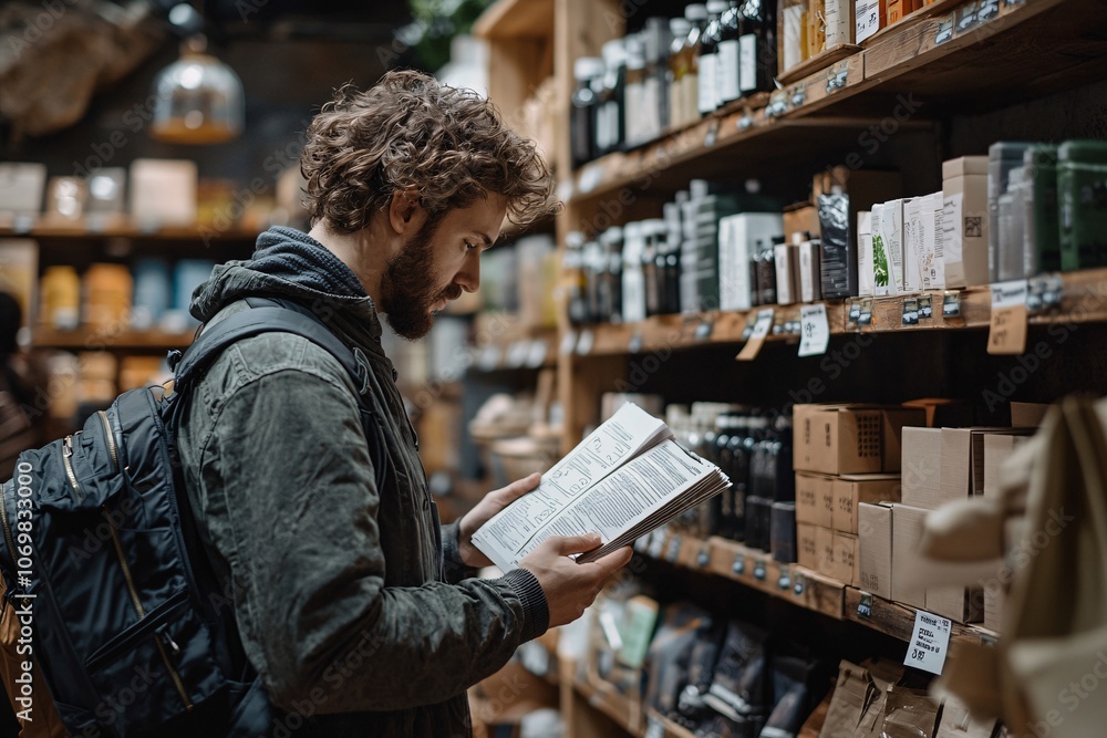 Young man shopping for food in a grocery store. Young man shopping for food in a grocery store.