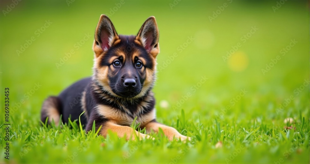 Adorable German Shepherd puppy lying on grass Adorable German Shepherd puppy lying on grass