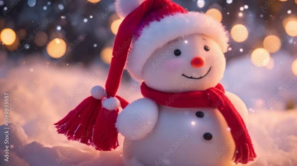 snowman with scarf and christmas hat snowman with scarf and christmas hat