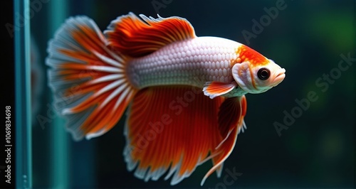 Vibrant orange and white betta fish