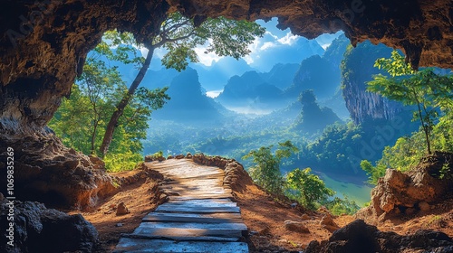 Scenic View from Tham Jang Cave Overlooking Landscape photo