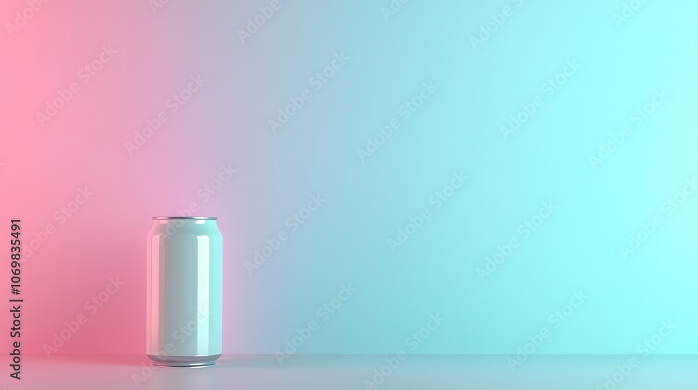 Discover the vibrant aesthetic of a modern energy drink can illuminated by neon lights against a soft metallic background Discover the vibrant aesthetic of a modern energy drink can illuminated by neon lights against a soft metallic background